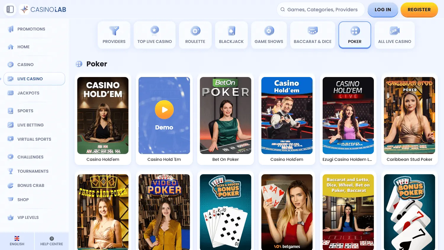 Casino Lab desktop promotions area with casino offers